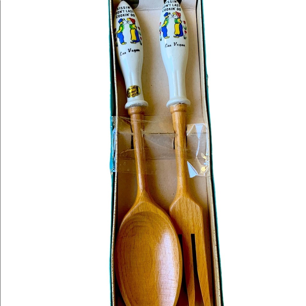 Kissing Don’t Last Cooking Do Porcelain Spoon and Fork Serving Set